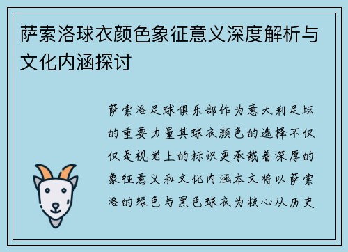 萨索洛球衣颜色象征意义深度解析与文化内涵探讨